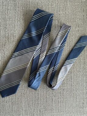 Dior Navy and Gray Diagonal Stripe Silk Tie